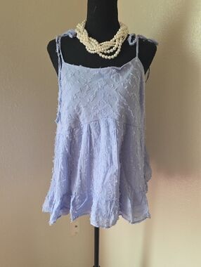 Light Blue Textured Spaghetti Strap Women's Top